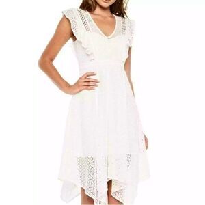 NEW Nordstrom Bardot Elias Lace Dress White Ivory Eyelet Handkerchief Hem Size 4